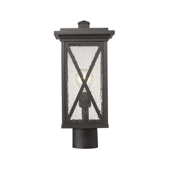 Brookside 1 Light Outdoor Post Mount Fixture, Black And Clear Seedy